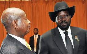 Ugandan president, Yoweri Museveni, and his weak counterpart, Salva Kiir Mayardit(Photo: file)