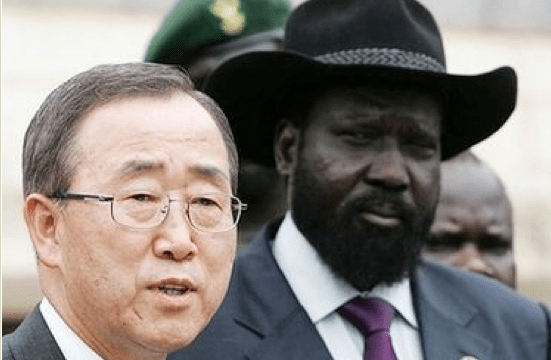 UN Secretary General Ban Ki-moon and President Salva Kiir speak to the media in Juba (File/AFP)