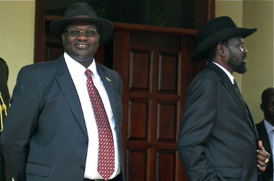 Dr. Riek Machar, the former vice president, and his former boss, president Salva Kiir, at deadbolt to democratically transform the new state, South Sudan (Photo: Nyamilepedia files)