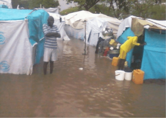 An IDP in a flooded Unmiss Camp in Juba. Heavy rains and deteriorating living standards in Unity state's unmiss camps are on the irse(Photo: supplied)