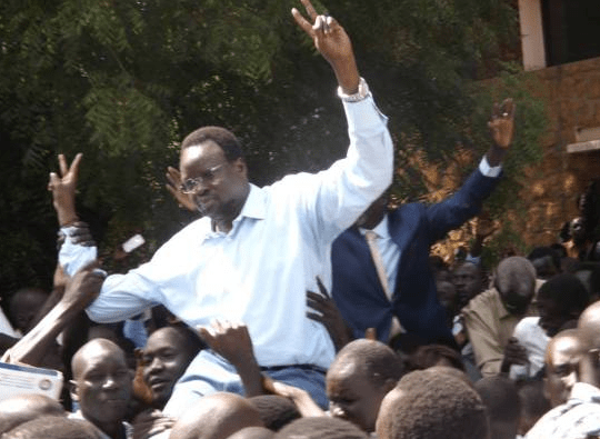 The political detainees who were charged for treason, finally celebrating their freedom with friends and families, Oyai Deng showing sign of freedom (photo: supplied)