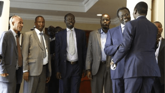 Dr. Riek Machar Teny, Taban Deng Gai and senior officals in Addis Ababa (Photo: supplied)