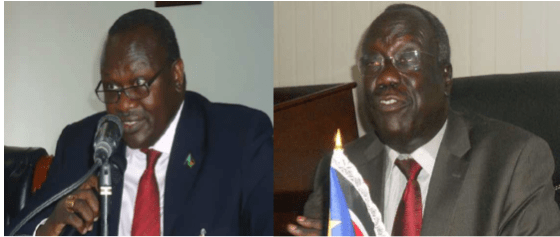 The senior SPLM Leaders, Dr. Riek Machar Teny and Lt. Gen. Alfred Lado Gore (photo credit: Nyamilepedia)