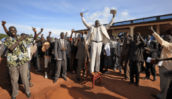 The National Youth Union protest the selection of civil societies, believing that the vulnerable populations in UNMISS camps are not represented. In the photo is Mawich Jacob after he was elected in Juba.(photo credits: George Steinmetz)