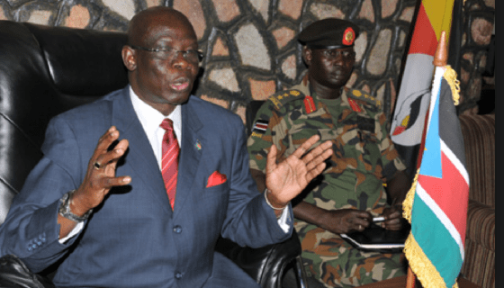 South Sudanese ambassador to Uganda Samuel Luate Lominsuk addresses the press in Kampala(Photo: Eddie Ssejjoba)