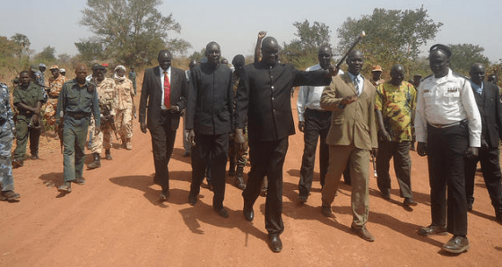 Military Caretaker Governor of Lakes State with his body guards and his former Deputy (Photo: via Gurtong)