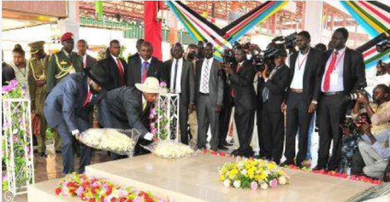 The only foreign president to attend the 3rd independent celebration in Juba(Photo: shared by Museveni)