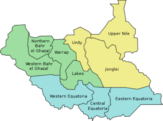 South Sudan three region map (photo: via Wikipedia)