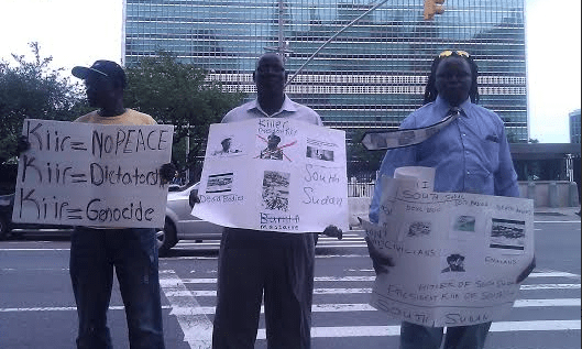 South Sudanese demonstrating at the United Nations Headquaters in Washington(Photo: Shared by Peter Kuel)