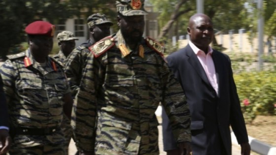 Gen. Salva Kiir Mayardiit wearing military uniforms afte announcing that he just foiled a coup. Four months later the coup allegation flatered and the politicians arrested were all released due to lack of evidence. The coup campaign died down until last week when Jok Madut ignited it although he lacks evidence(Photo: TVC)