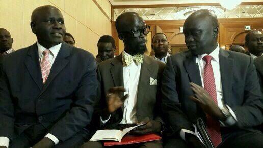 Spokesperson of the SPLM in Opposition Comrade Mabior Garang in the Middle attaining peace talks in Addis early 2014