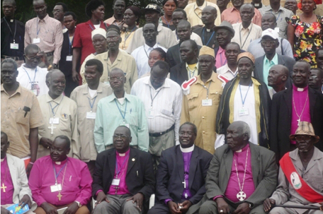 Archbishop Dr. Daniel Deng (center) with other bishops and clergy plus traditional chiefs at the Peace & Reconciliation Conference in Juba held on September 2-4, 2010(Photo: ECS)