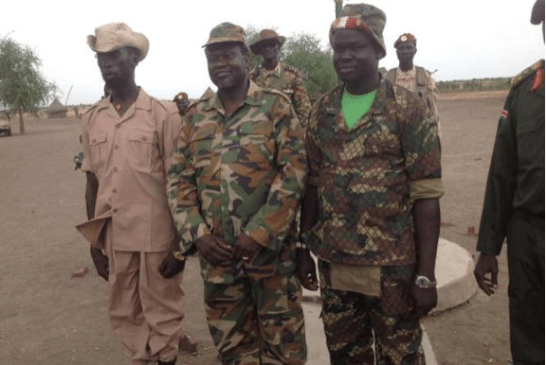 Mabior Garang de Mabior with Dr. Riek Machar and Deng Mading Chaui in Nasir, 2014(Photo: Mading)