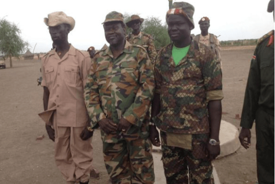 Mabior Garang de Mabior with Dr. Riek Machar and Deng Mading Chaui in Nasir, 2014(Photo: Mading)
