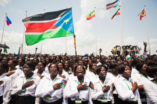 South Sudanese women leading the choir, singing the national anthem during the independent day in 2011(Photo: via Samaritan Purse)