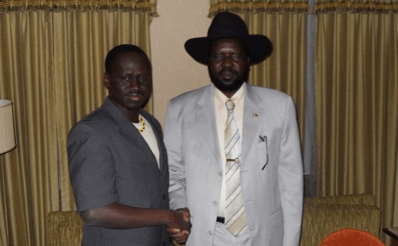 Gordon Buay posting for a picture with Salva Kiir in the past(Photo: Buay's)