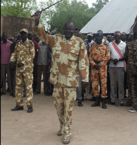 Gen. Gathoth Gatkuoth Hothnyang, addressing the wounded hereos in Akoboi on 2nd September 2014.(Photo: Yuer Dang)