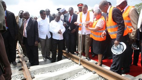 Kenya launches new railway to reach South Sudan and Burundi. Kenya President Uhuru Kenyatta President Kenyatta (centre) launched the railway in Mombasa