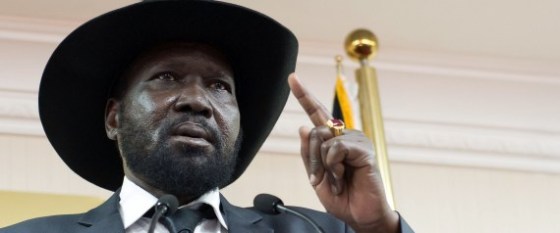 South Sudan president, Salva Kiir Mayardiit lecturing to media houses in April in Juba(photo: AFP PHOTO / CHARLES LOMODONG )