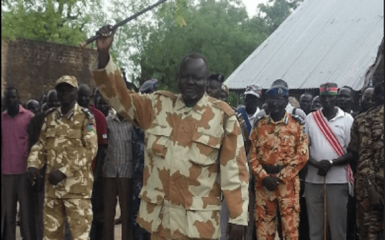 Gen. Gathoth Gatkuoth Hothnyang, addressing the wounded hereos in Akoboi on 2nd September 2014.(Photo: Nyamilepedia/Yuer Dang)