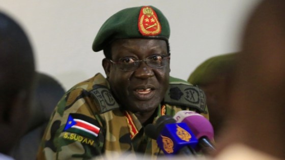 General James Hoth Mai, chief of staff of South Sudan's army, speaks during a media update. There is a state of emergency in Unity and Jonglei states as negotiations between the two factions in Addis Ababa(Photo: James Akena/Reuters)