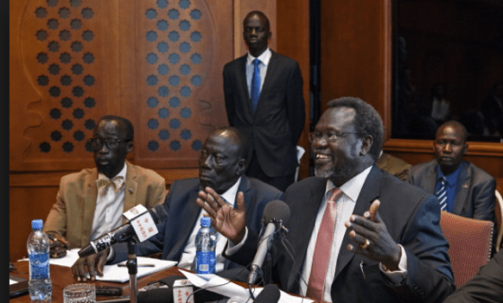 Dr. Riek Machar Teny, the former Vice President, Chairman and Commander in Chief of SPLA/SPLM[Opposition] addressing a forum in the past(Photo credits:  ZACHARIAS ABUBEKER/AFP/Getty Images)