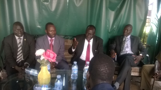 Paul Opio on the Left , Mata and the Deputy Chairperson of the SPLM in Opposition (Photo by Gai Manyuon/Nyamilepedia)