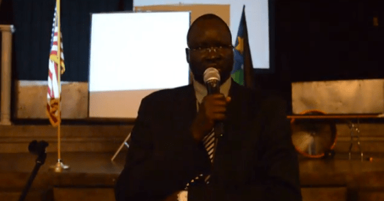 Dr. Majak Agoot giving a speech in Phoenix, Arizona, USA(Photo: Extracted/Nyamilepedia)