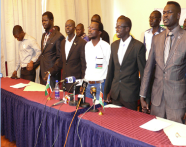 Members of the ‘’Congress of South Sudanese Patriots’’ at press briefing held at Six Eighty Hotel, Nairobi on 26th December 2013(Photo: Eligo/Nyamilepedia)