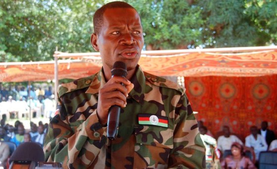 Western Equatoria State Governor Bangasi Joseph Bakosoro addressing the 29th SPLA anniversary celebrations in Yambio. [Photo: Joseph Nashion/Nyamilepedia] 