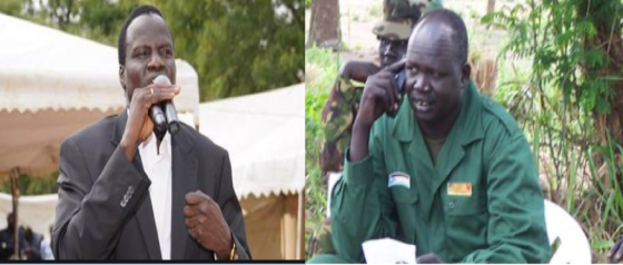 Dr Nguen Munytuil the current caretaker governor(left) and Brig. Gne. Stephen Buoy Rolyang, the nephew to President Salva Kiir(Photo: Nyamilepedia)