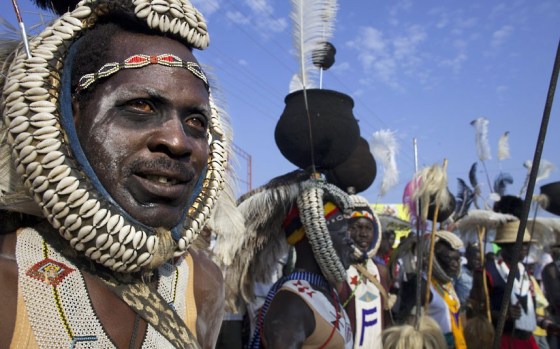 Performers get ready to take part in a parade marking the first anniversary of South Sudan's first Independence (Photo: Paula Bronstein/Getty Images)