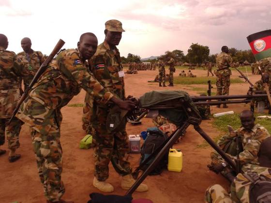 SPLA-IO checking the captured weapons in their camps in Upper Nile state
