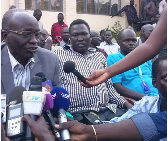 Former detainee, Chol Aruai, who was temporarily detained in Ayod county for landing in a wrong territory with permission, interviewed two days later when he was freed(Photo: Nyamilepedia) 