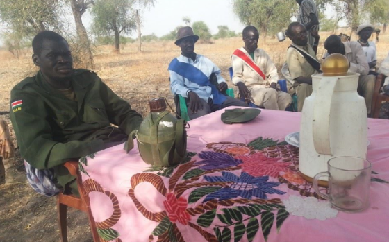 The Commissioner of Akobo, Koang Rambang, with traditional chiefs in Akobo(Photo: file)