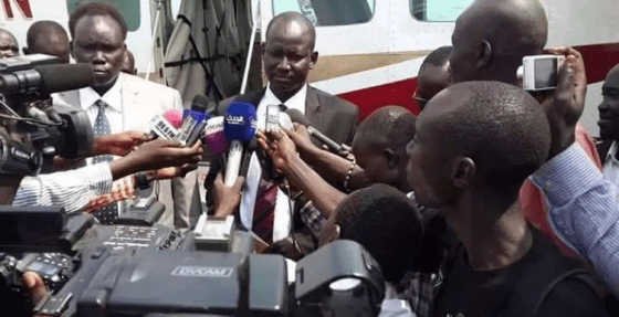 Lul Ruai Koang received by David Yau Yau, the leader of defected militia, in Juba, South Sudan today on 19 Feb, 2015(Photo: supplied)