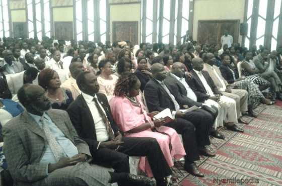 Members of SPLM/SPLA during a Public Briefing on Arusha Intra-SPLM/SPLA Re-Unification at Safari Park Hotel, January, Nairobi, Kenya(Photo: Nyamilepedia)