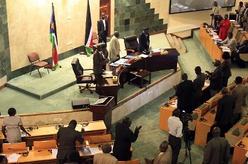 South Sudanese MPs stand during a parliamentary session in Juba on August 31, 2011(Photo supply)
