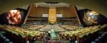 The United Nations General Assembly building. Panorama of the UNGA..