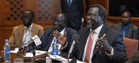 Leaders of SPLM/SPLA, Dr. Riek Machar Teny, the chairman and C-in-C with his deputy, Alfred Laod Gore and Capt. Mabior Garang de Mabior(Photo: Nyamilepedia)