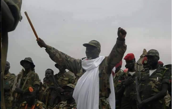 Maj. Gen. Simon Gatwech Dual, the Chief of Staff of SPLA [IO], celebrating a victory in Duk county, 2014(Photo: file)
