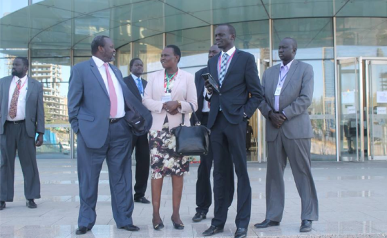 SPLM/SPLA Chairman, Dr. Riek Machar Teny with part of his delegation in Addis Ababa early this year(Photo: file)