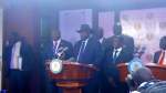 South Sudan's president Salva Kiir, First Vice President Riek Machar and the second Vice President James Wani Igga briefing the national during a fighting at J1(photo: file)